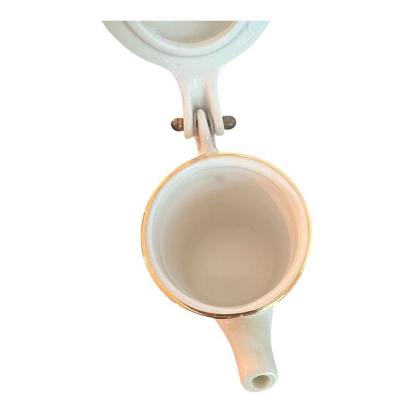 Vtg Aurora Ceramiche Made Italy Porcelain Teapot Hinged Lid & Gold Trim 4.5" Tal - Picture 5 of 9
